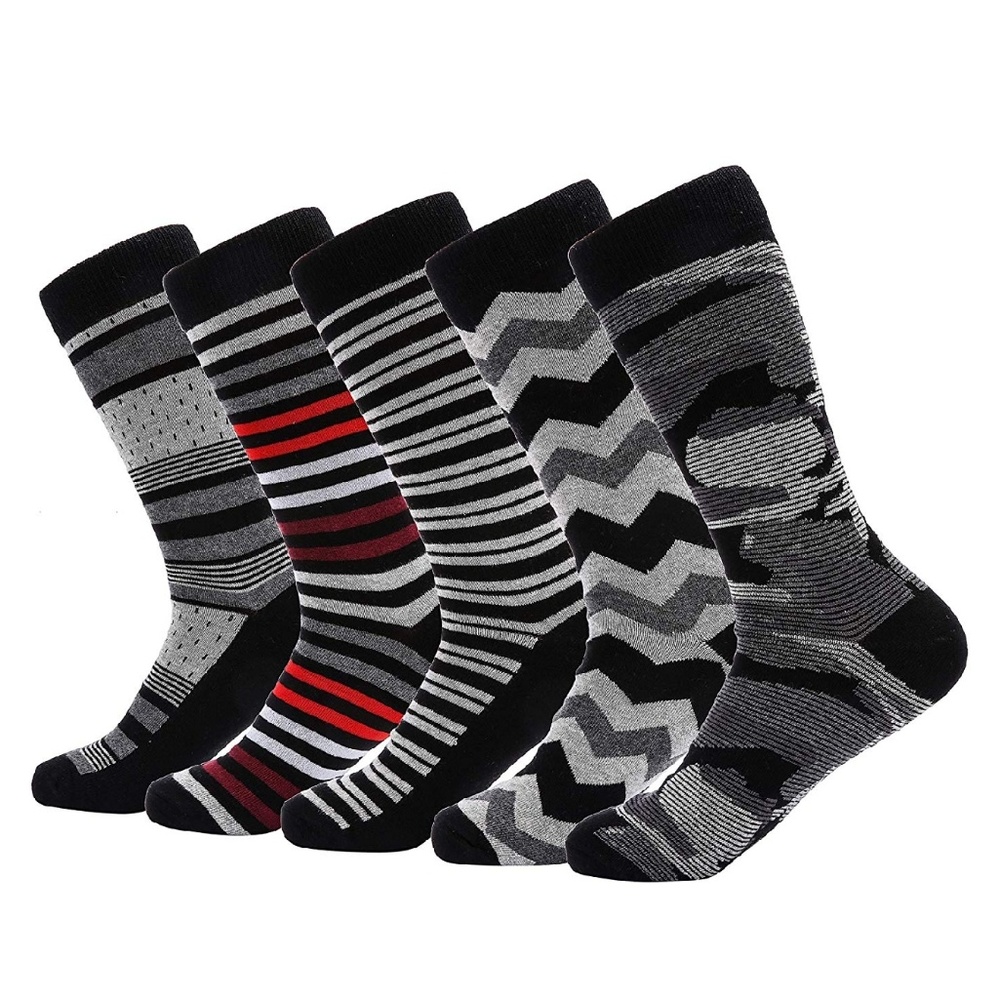 Mens Striped Camo Cotton Dress Socks 5pk Gray
